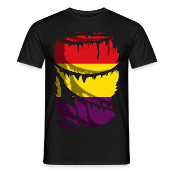 Drapeau républicain de l’Espagne, effet tissu cassé - T-shirt homme - noir - Devant - AI Model Male 178 light (178cm)
