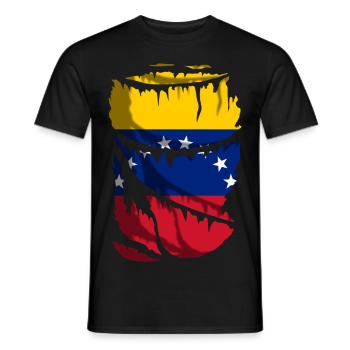 Drapeau du Venezuela, effet tissu déchiré, cassé - T-shirt homme - noir - Devant - AI Model Male 178 light (178cm)