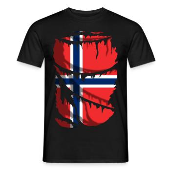 Flagge Norwegens, zerbrochener oder zerrissener Stoffeffekt - Männer T-Shirt - Schwarz - Vorne - AI Model Male 178 light (178cm)
