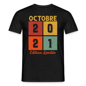 Octobre 2021 Anniversaire Cadeau - T-shirt homme - noir - Devant - AI Model Male 178 light (178cm)