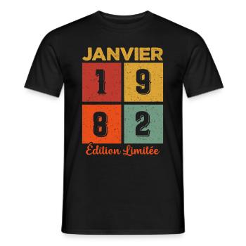 Janvier 1982 Édition limitée - T-shirt homme - noir - Devant - AI Model Male 178 light (178cm)