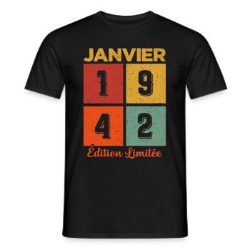 Janvier 1942 Édition limitée - T-shirt homme - noir - Devant - AI Model Male 178 light (178cm)