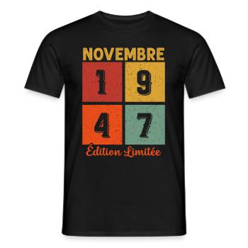 Novembre 1947 Vintage Cadeau D'anniversaire - T-shirt homme - noir - Devant - AI Model Male 178 light (178cm)