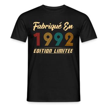 Fabriqué en 1992 Cadeau D’anniversaire - T-shirt homme - noir - Devant - AI Model Male 178 light (178cm)