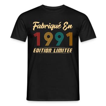 Fabriqué en 1991 Vintage Cadeau D'anniversaire - T-shirt homme - noir - Devant - AI Model Male 178 light (178cm)