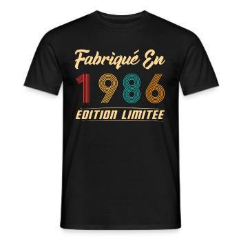 Fabriqué en 1986 Vintage cadeau d'anniversaire - T-shirt homme - noir - Devant - AI Model Male 178 light (178cm)