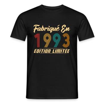 Fabriqué en 1993 Vintage cadeau d'anniversaire - T-shirt homme - noir - Devant - AI Model Male 178 light (178cm)