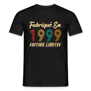 Fabriqué en 1999 Vintage cadeau d'anniversaire - T-shirt homme - noir - Devant - AI Model Male 178 light (178cm)