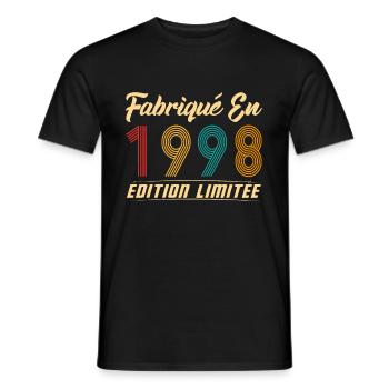Fabriqué en 1998 Vintage cadeau d'anniversaire - T-shirt homme - noir - Devant - AI Model Male 178 light (178cm)