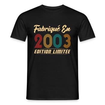 Fabriqué en 2003 Vintage cadeau d'anniversaire - T-shirt homme - noir - Devant - AI Model Male 178 light (178cm)