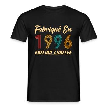 Fabriqué en 1996 Vintage cadeau d'anniversaire - T-shirt homme - noir - Devant - AI Model Male 178 light (178cm)