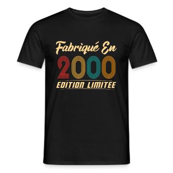 Fabriqué en 2000 Vintage cadeau d'anniversaire - T-shirt homme - noir - Devant - AI Model Male 178 light (178cm)