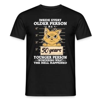50 Year Old Birthday Stressed Cat - Men's T-Shirt - black - Front - AI Model Male 178 light (178cm)