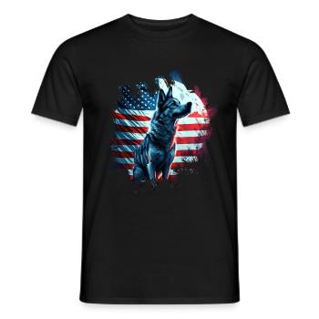 America dog under Moon with American Flag - Men's T-Shirt - black - Front - AI Model Male 178 light (178cm)