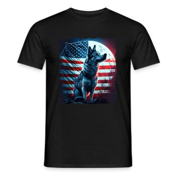 America dog under Moon with American Flag - Men's T-Shirt - black - Front - AI Model Male 178 light (178cm)