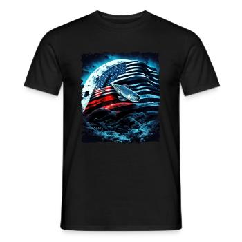 L’Amérique pêche sous la Lune avec le drapeau américain - T-shirt homme - noir - Devant - AI Model Male 178 light (178cm)