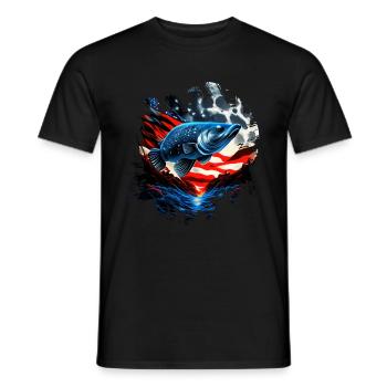 L’Amérique pêche sous la Lune avec le drapeau américain - T-shirt homme - noir - Devant - AI Model Male 178 light (178cm)