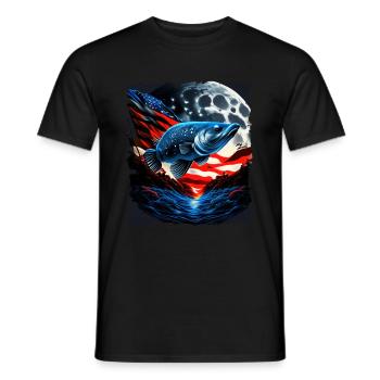 L’Amérique pêche sous la Lune avec le drapeau américain - T-shirt homme - noir - Devant - AI Model Male 178 light (178cm)