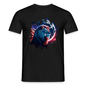 America lion under Moon with American Flag - Men's T-Shirt - black - Front - AI Model Male 178 light (178cm)