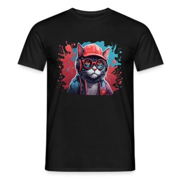 Chat Animal Art I Cool Chat Mignon - T-shirt homme - noir - Devant - AI Model Male 178 light (178cm)