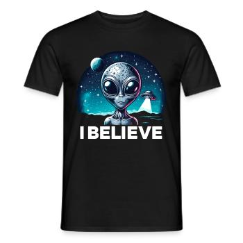 Lustiges Außerirdischer Alien Believe - Männer T-Shirt - Schwarz - Vorne - AI Model Male 178 light (178cm)
