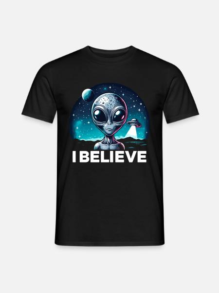 Drôle Alien Alien Croire - T-shirt homme - noir