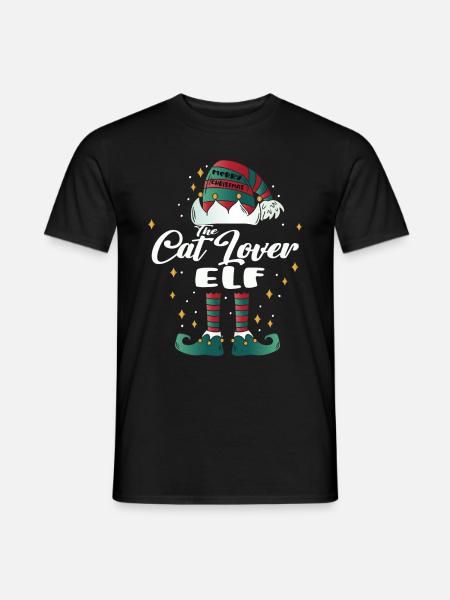 cat Lover Elf funny Family Christmas Weihnachten - Männer T-Shirt - Schwarz