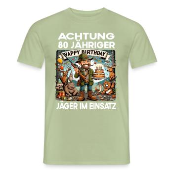 Lustiges Jäger Förster Geburtstag 80 Jahre alt - Männer T-Shirt - Sage - Vorne - AI Model Male 178 light (178cm)