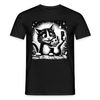 Chat et souris Selfie Joyeux Noël Drôle - T-shirt homme - noir - Devant - AI Model Male 178 light (178cm)
