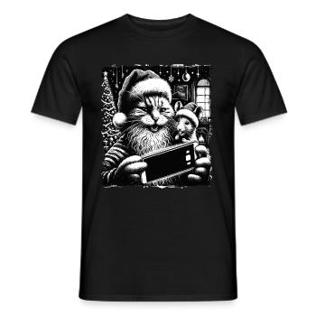 Chat et souris Selfie Joyeux Noël Drôle - T-shirt homme - noir - Devant - AI Model Male 178 light (178cm)