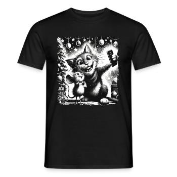 Chat et souris Selfie Joyeux Noël Drôle - T-shirt homme - noir - Devant - AI Model Male 178 light (178cm)