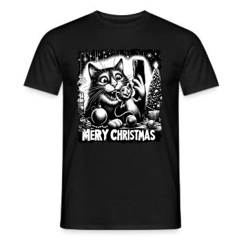 Chat et souris Selfie Joyeux Noël Drôle - T-shirt homme - noir - Devant - AI Model Male 178 light (178cm)