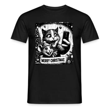 Chat et souris Selfie Joyeux Noël Drôle - T-shirt homme - noir - Devant - AI Model Male 178 light (178cm)