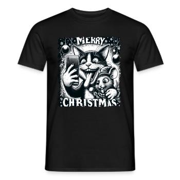 Chat et souris Selfie Joyeux Noël Drôle - T-shirt homme - noir - Devant - AI Model Male 178 light (178cm)