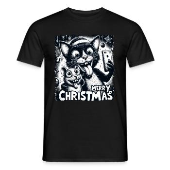 Chat et souris Selfie Joyeux Noël Drôle - T-shirt homme - noir - Devant - AI Model Male 178 light (178cm)