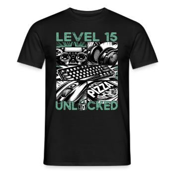 Birthday Level 15 Unlocked Gaming & Gaming - Men's T-Shirt - black - Front - AI Model Male 178 light (178cm)