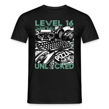 Niveau d’anniversaire 16 Jeux et joueurs débloqués - T-shirt homme - noir - Devant - AI Model Male 178 light (178cm)