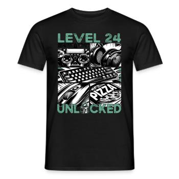Birthday Level 24 Unlocked Gaming & Gaming - Men's T-Shirt - black - Front - AI Model Male 178 light (178cm)