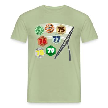 Car Sticker 70s 1970s Souvenir - Men's T-Shirt - sage - Front - AI Model Male 178 light (178cm)