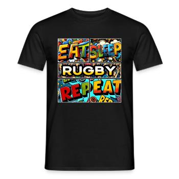 Eat sleep Rugby repeat - Männer T-Shirt - Schwarz - Vorne - AI Model Male 178 light (178cm)