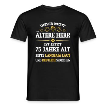 Birthday 75 years this cute elderly gentleman - Men's T-Shirt - black - Front - AI Model Male 178 light (178cm)
