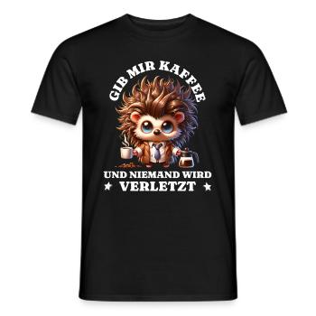 Morning grouch Give me coffee funny hedgehog - Men's T-Shirt - black - Front - AI Model Male 178 light (178cm)