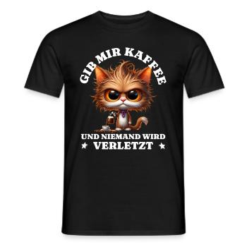 Morning grouch Give me coffee funny cats - Men's T-Shirt - black - Front - AI Model Male 178 light (178cm)
