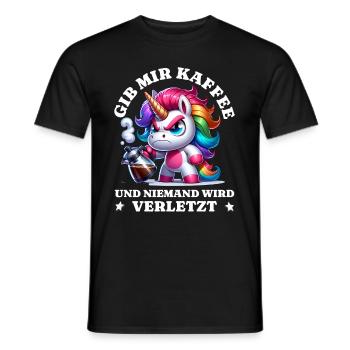 Morning grouch Give me coffee funny unicorn - Men's T-Shirt - black - Front - AI Model Male 178 light (178cm)
