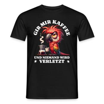Morning grouch Give me coffee funny parrot - Men's T-Shirt - black - Front - AI Model Male 178 light (178cm)