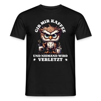 Morning grouch Give me coffee funny owl - Men's T-Shirt - black - Front - AI Model Male 178 light (178cm)