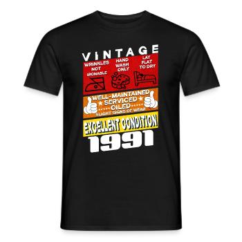 34 years old Vintage 1991 women & men Birthday - Men's T-Shirt - black - Front - AI Model Male 178 light (178cm)
