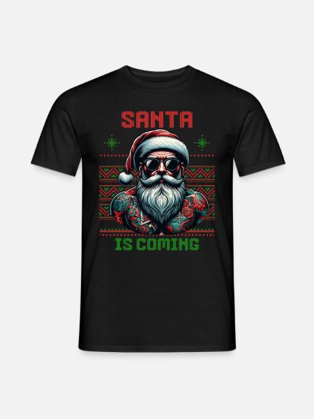 Wytatuowany Święty Mikołaj wytatuowany Boże Narodzenie - T-shirt męski - czarny