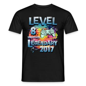 Level 8 Unlocked since 2017 Birthday - Men's T-Shirt - black - Front - AI Model Male 178 light (178cm)