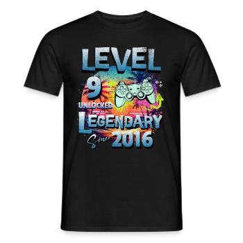 Level 9 Freigeschaltet seit 2016 Geburtstag - Männer T-Shirt - Schwarz - Vorne - AI Model Male 178 light (178cm)